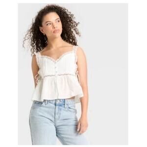 White Lace Coquette Peplum Top - Small - Cottagecore Boho - Wild Fable